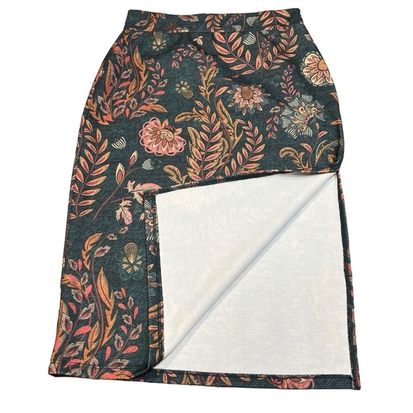 Averie Halley Midi Slit Skirt & Knotted Top Pink & Saffron Floral Leaves Set - Picture 9 of 13